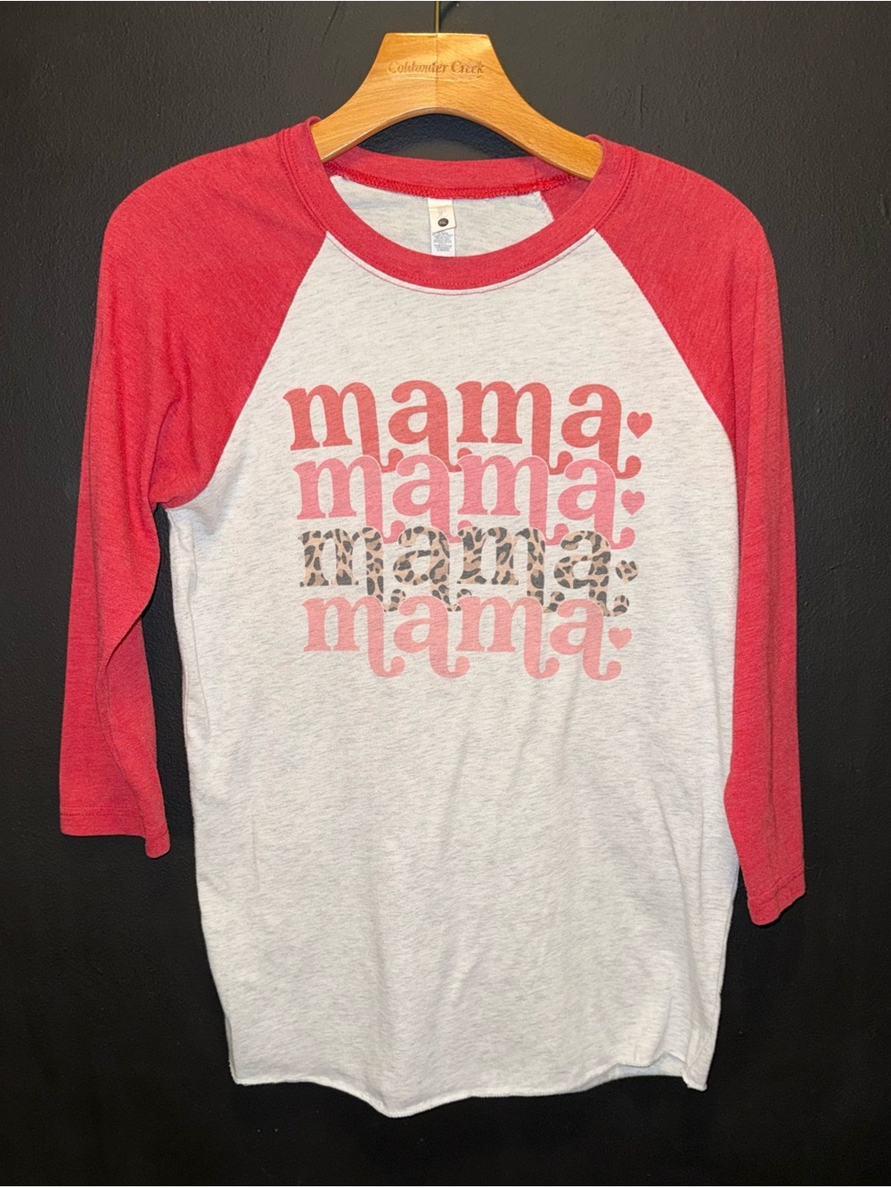 Next Level Apparel White and Red Raglan "Mama" Graphic Long Sleeve Tee